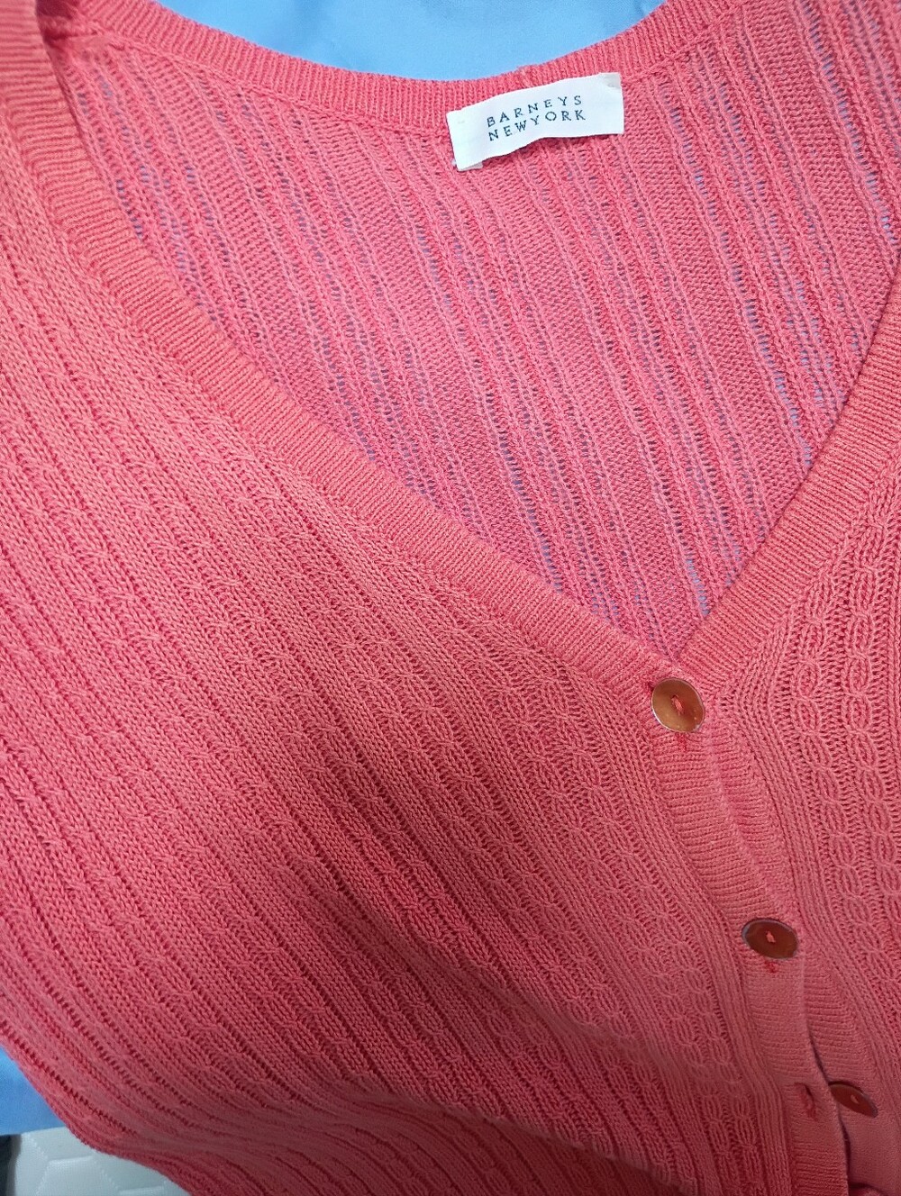 Barneys 2 Bundle Knit Tops Coral Pink And Sapphire V-Necks